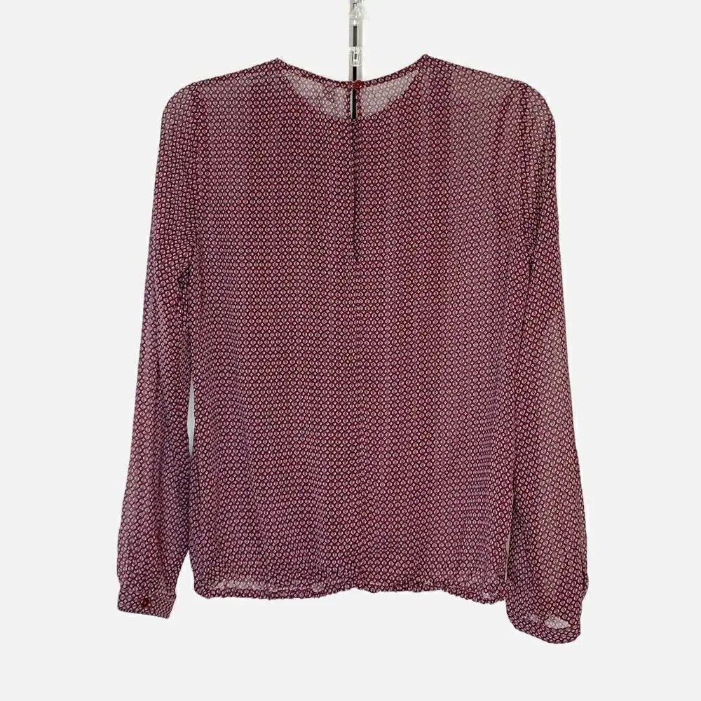 Seidensticker Blouse Women’s Long Sleeve Maroon Pleated Front Top Size 34 Small - Picture 9 of 12